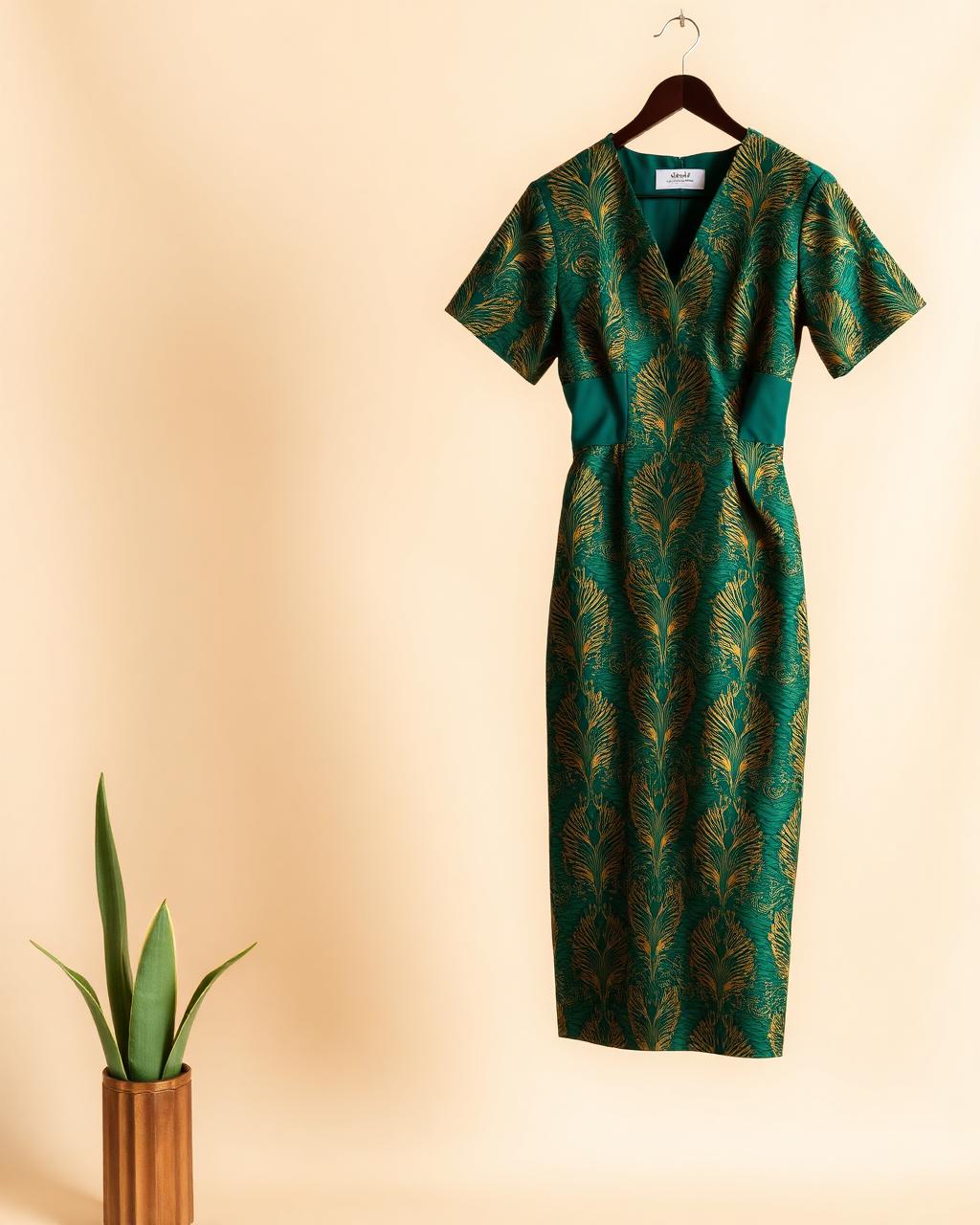 Emerald Damask Midi Dress